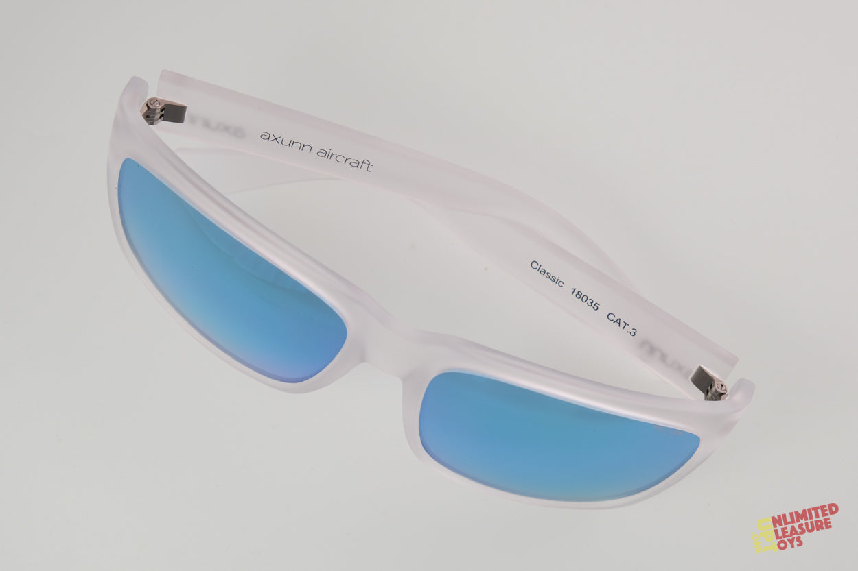 Lunettes solaires Axunn Aircraft translucide blanc/flash bleue